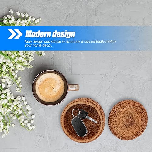 Miniatura 5 de MAGICLULU Cesta de almacenamiento de escritorio de ratán natural, cesta de almacenamiento tejida de ratán redondo, cesta de almacenamiento tejida