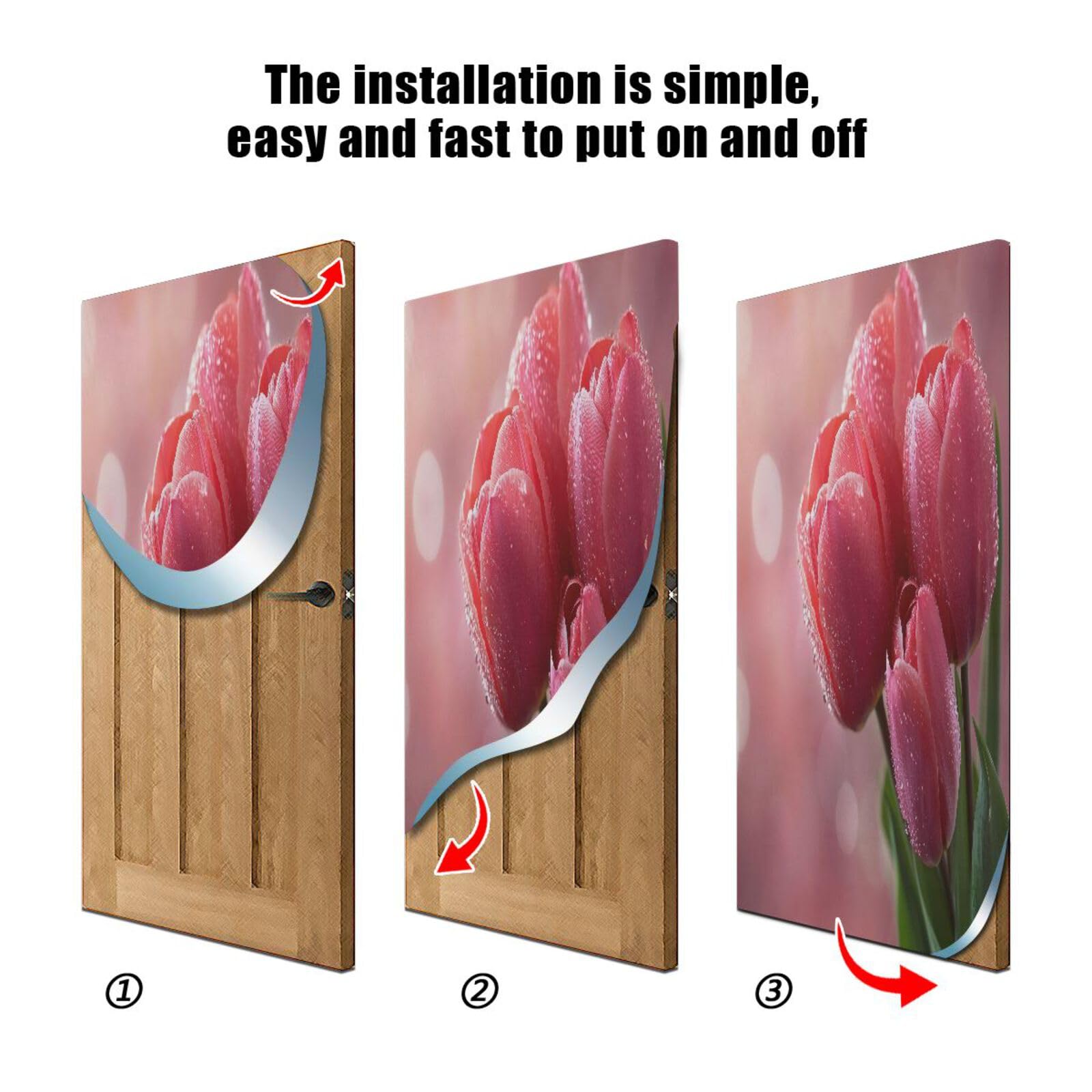 FLildon Mother's Day Tulip Flowers Door Cover Decoration, Party Accessory Porch Decor for Festive Ornament Room Door Covers 35 x 79 Inch