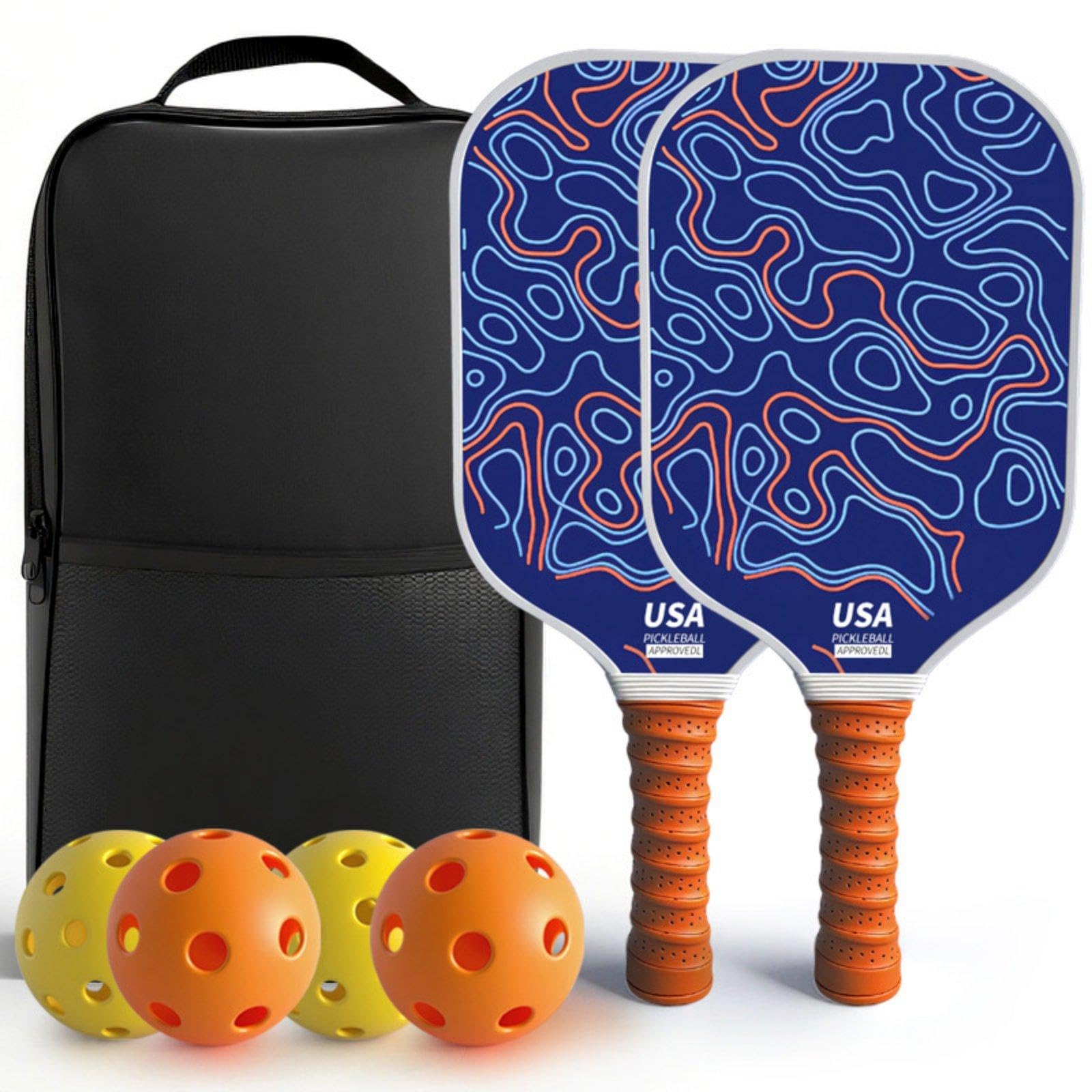 2 Pieces Fiberglass Paddle Racket Lightweight Pickleball Racket Set Large Sweet Zone for Beginners, Professionals Contour-image-44