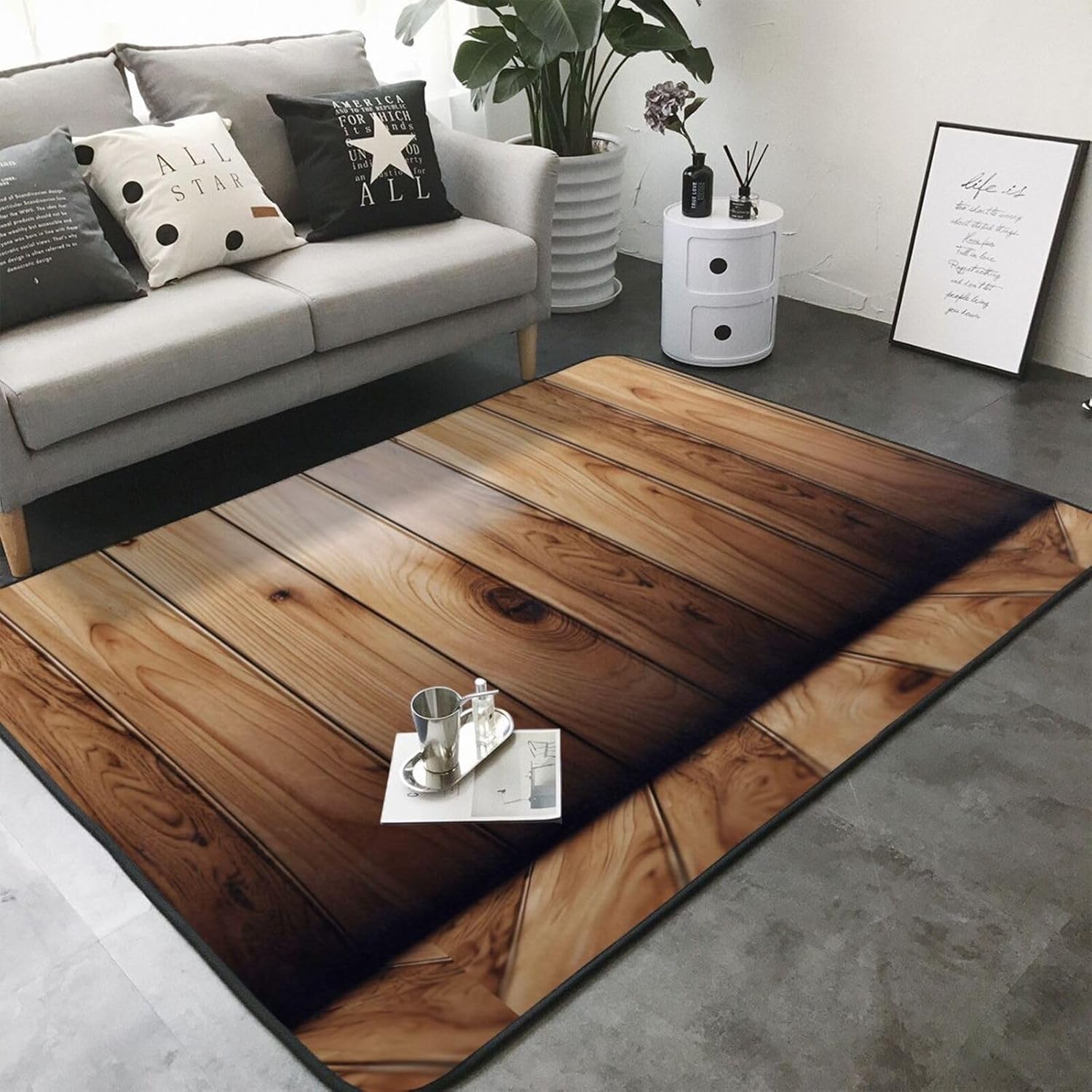 Flannel Non-Slip (Wood Grain) Rug Pad 80Ã—50in Soft Washable Protective for Hardwood Floors Bedroom Bathroom Living Room