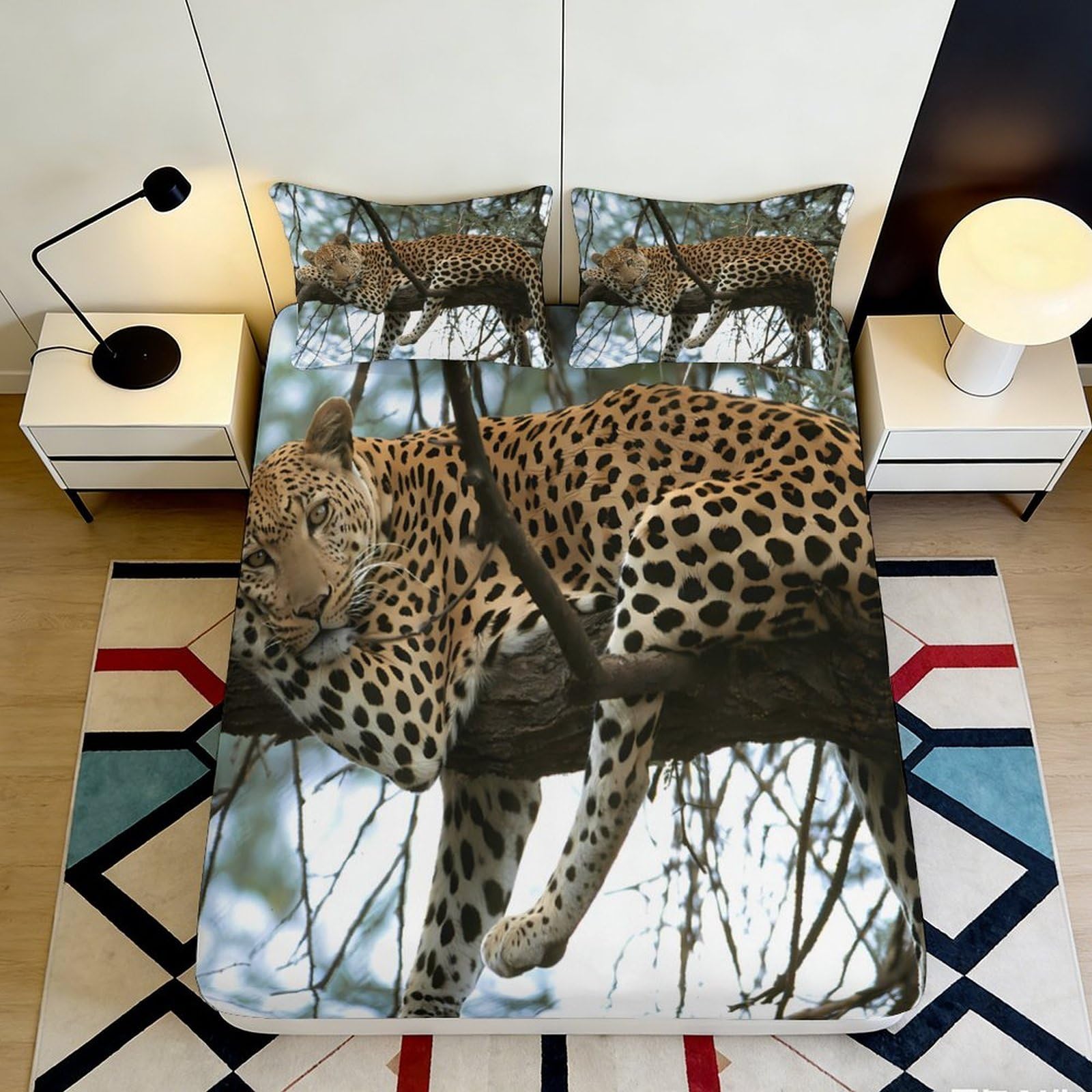 3D Printed Leopard Jungle Fitted Sheet Microfiber Soft Wild Tree Bed Cover for Bedroom Dorm Protector Decor 90x200x25cm