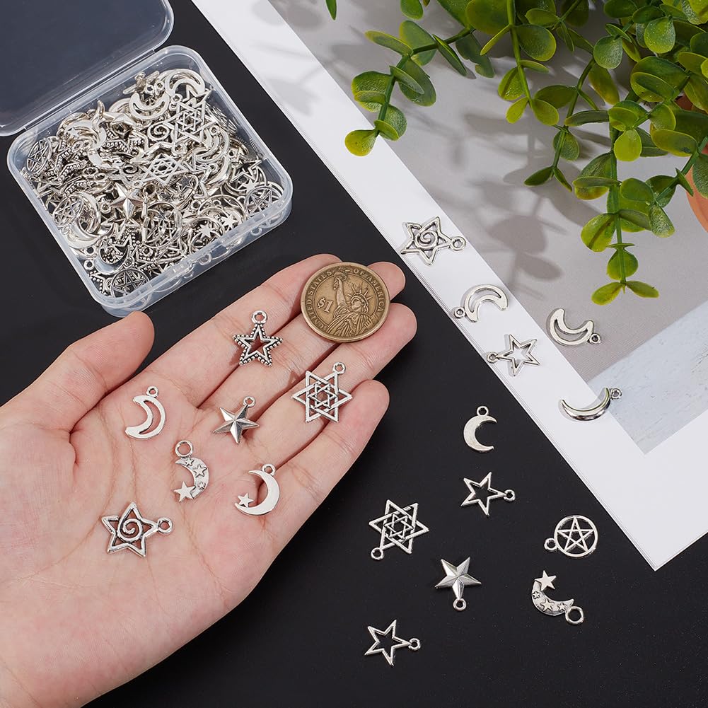 UNICRAFTALE circa 120 Pz 12 Stili Luna Stella ciondolo Ciondoli Stile Tibetano Argento Antico Pentagramma per Gioielli Orecchini Collana Bracciale per Natale