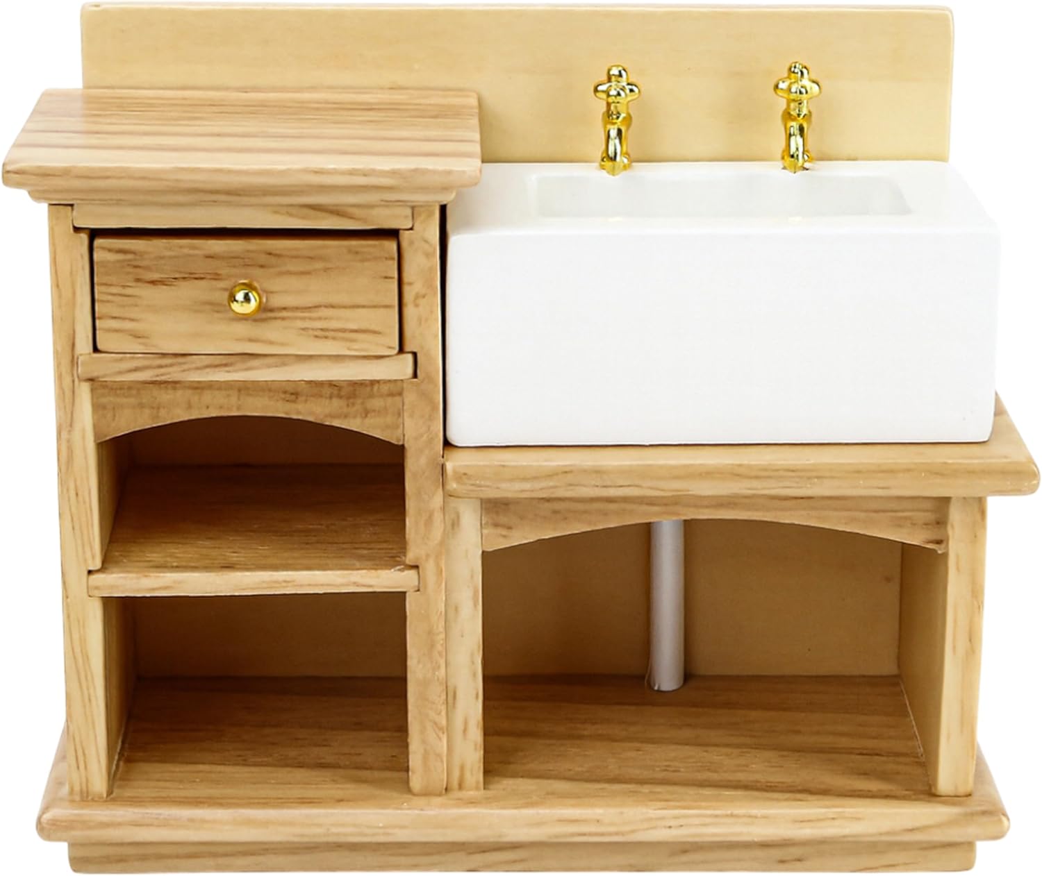 Dollhouse Sink 1/12 Scale Miniature Furniture Bathroom Mini Kitchen Sink with Cabinet Set Dolls House Wooden Accessory Doll Farmhouse Accessories
