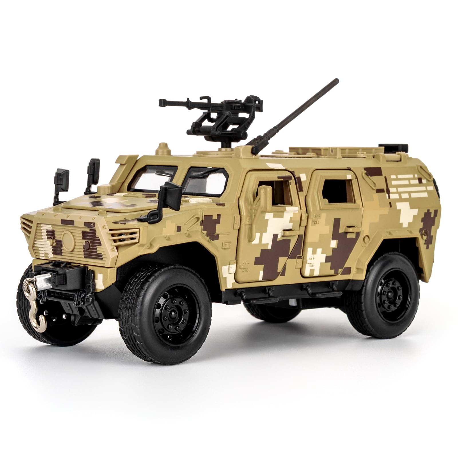 TGRCM-CZ 1/32 JLTV Armored Motor Car Toy Model Cars, Zinc Alloy Pull Back Vehicles Model Car with Sound and Light for Collectors & Kids 3+ Years Old Birthday Gift(Camouflage Yellow)