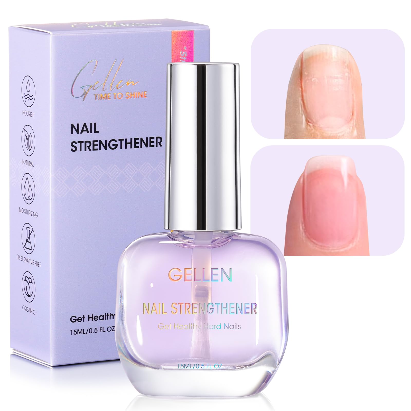 GELLEN Nail Strengthener, 8-In-1 Nail Repair Growth Protein Serum for Thin Weak Brittle Imperfect Nails, Non Polish, Air Dry Calcium Keratin Nourish