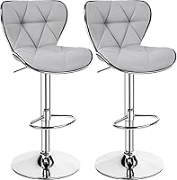 Yaheetech Adjustable Swivel Bar Stools Set of 2 - PU Leather Counter Height Barstools with Shell Back, Foam Padded, Light Grey