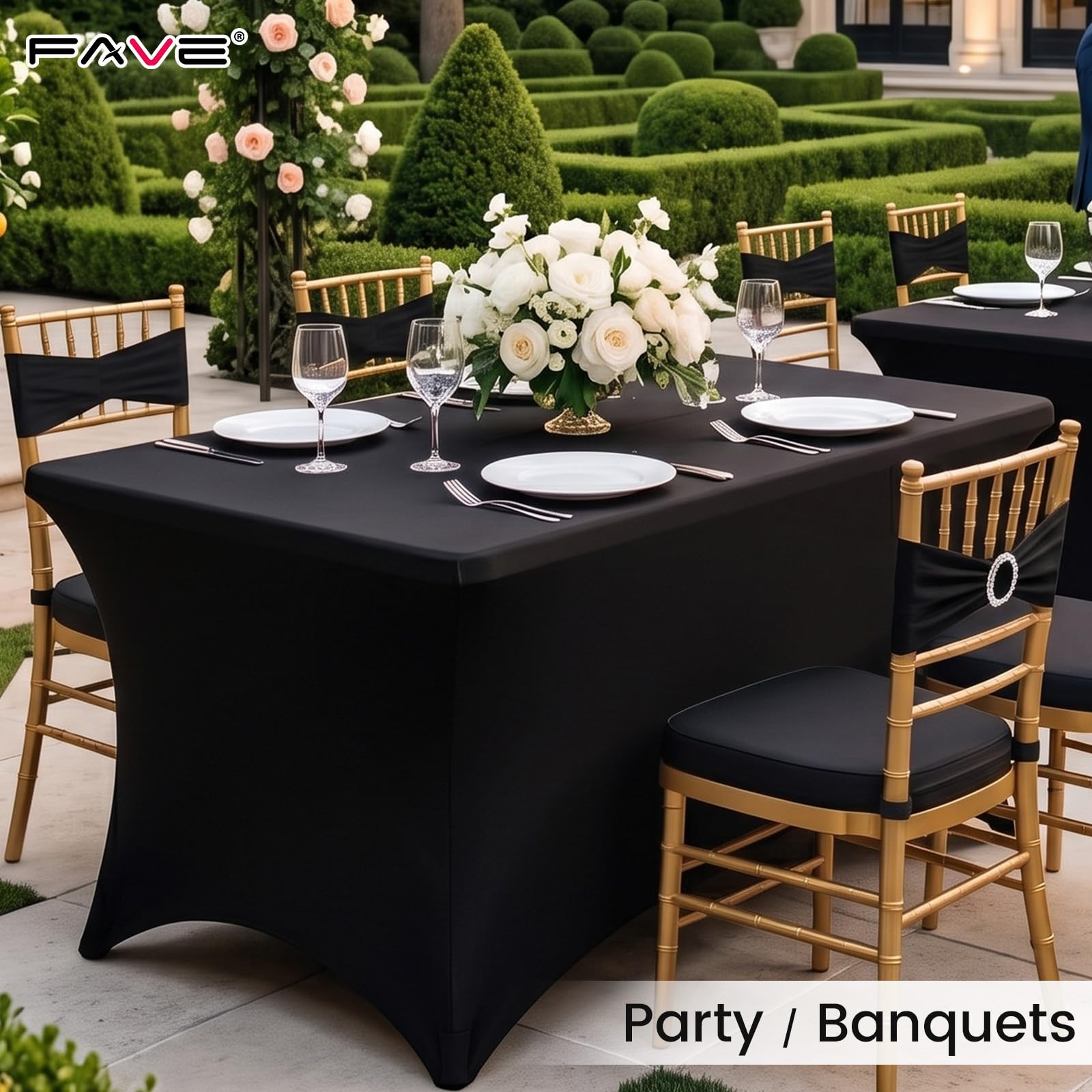 FAVE Lot de 6 Nappes Extensibles Noir pour Table Rectangulaire 183 cm