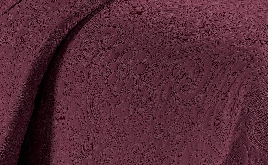 Linen Plus Embossed Coverlet Bedspread Set Oversized Solid Burgundy Full/Queen Bed Cover Bedding New # Dana