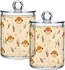 Bathroom Canister Set of 2 Pufferfish Qtip Holder Dispenser Clear Plastic Apothecary Jars with Lids Bathroom Organizer Storage Containers for Cotton Swab, Ball, Pads, Floss