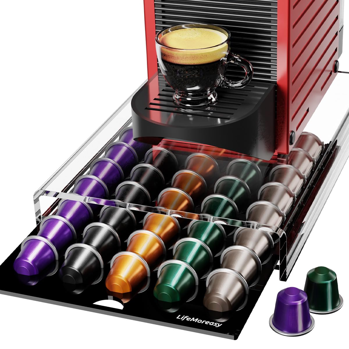 Szuflada do przechowywania kapsułek z 40 kapsułkami, kompatybilna z oryginalną kapsułką Nespresso
