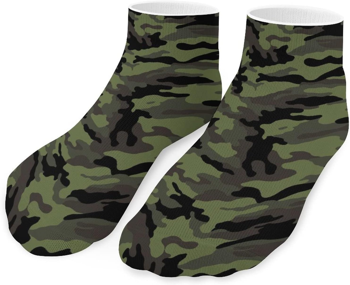Army Green Camouflage Ankle Socks Soft No Show Socks Cushion Low Cut Socks 5 Pairs for Men Women