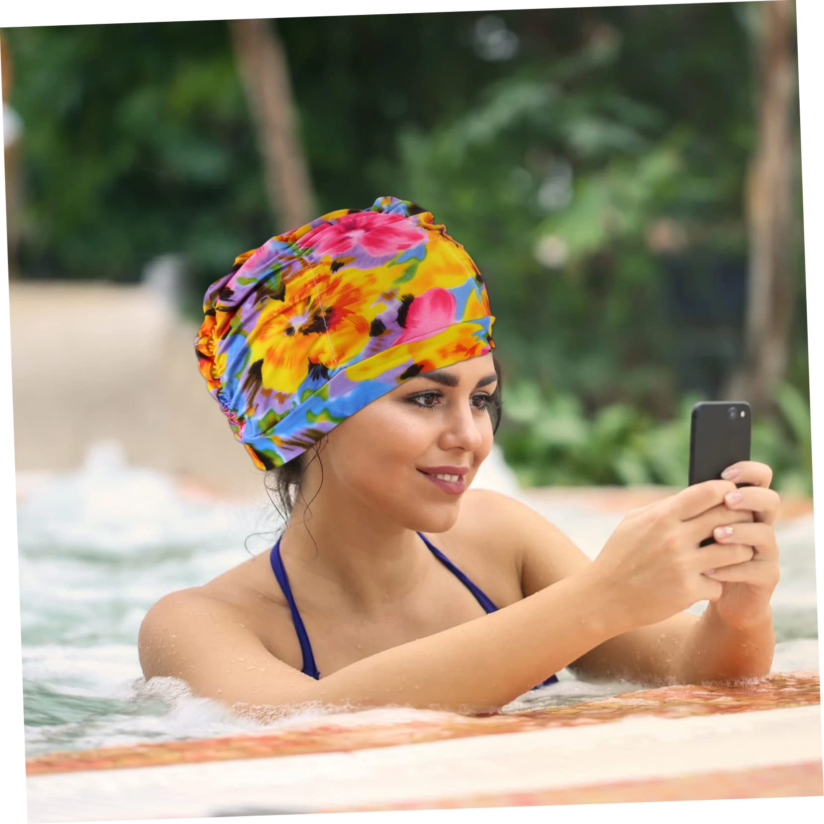 WOONEKY 6 Piezas Gorro de Natación Plisado para Adultos Elástico y Cómodo Estampados Aleatorios para Baño y Piscina