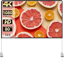 Tela de projetor com suporte tela de projeção portátil de 80 polegadas 16:9 4K HD tela de filmes com bolsa de transporte para ambientes internos e externos, home theater, quintal, cinema, viagens