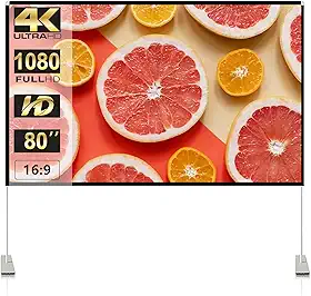Tela de projetor com suporte tela de projeção portátil de 80 polegadas 16:9 4K HD tela de filmes com bolsa de transporte para ambientes internos e externos, home theater, quintal, cinema, viagens