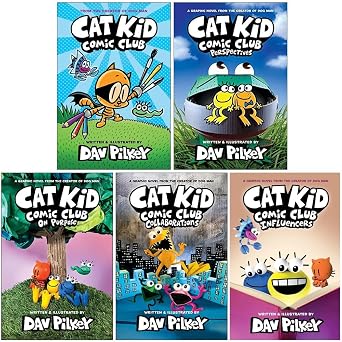 Cat Kid Comic Club Series 5 Books Collection Set By Dav Pilkey Cat Kid Comic Club, Perspectives, On Purpose, Collaborations & [Hardcover] Influencers