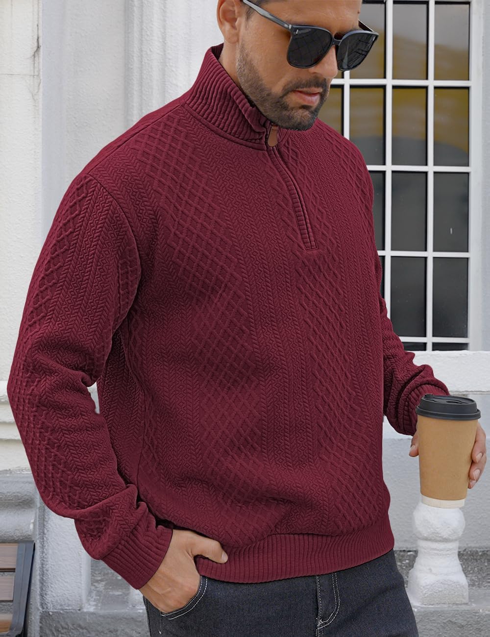 Men's Quarter Zip Sweatshirt Pullover Sweater Casual Long Sleeve Stand Collar Quarter Sweaters - Image 5