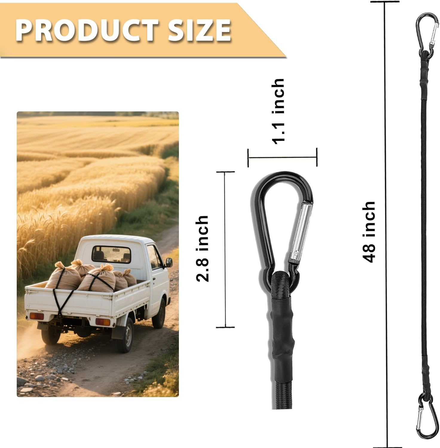 2pcs Black Bungee Cords with Closed Hooks – 48in 120cm – Durable & Elastic for Multipurpose Use