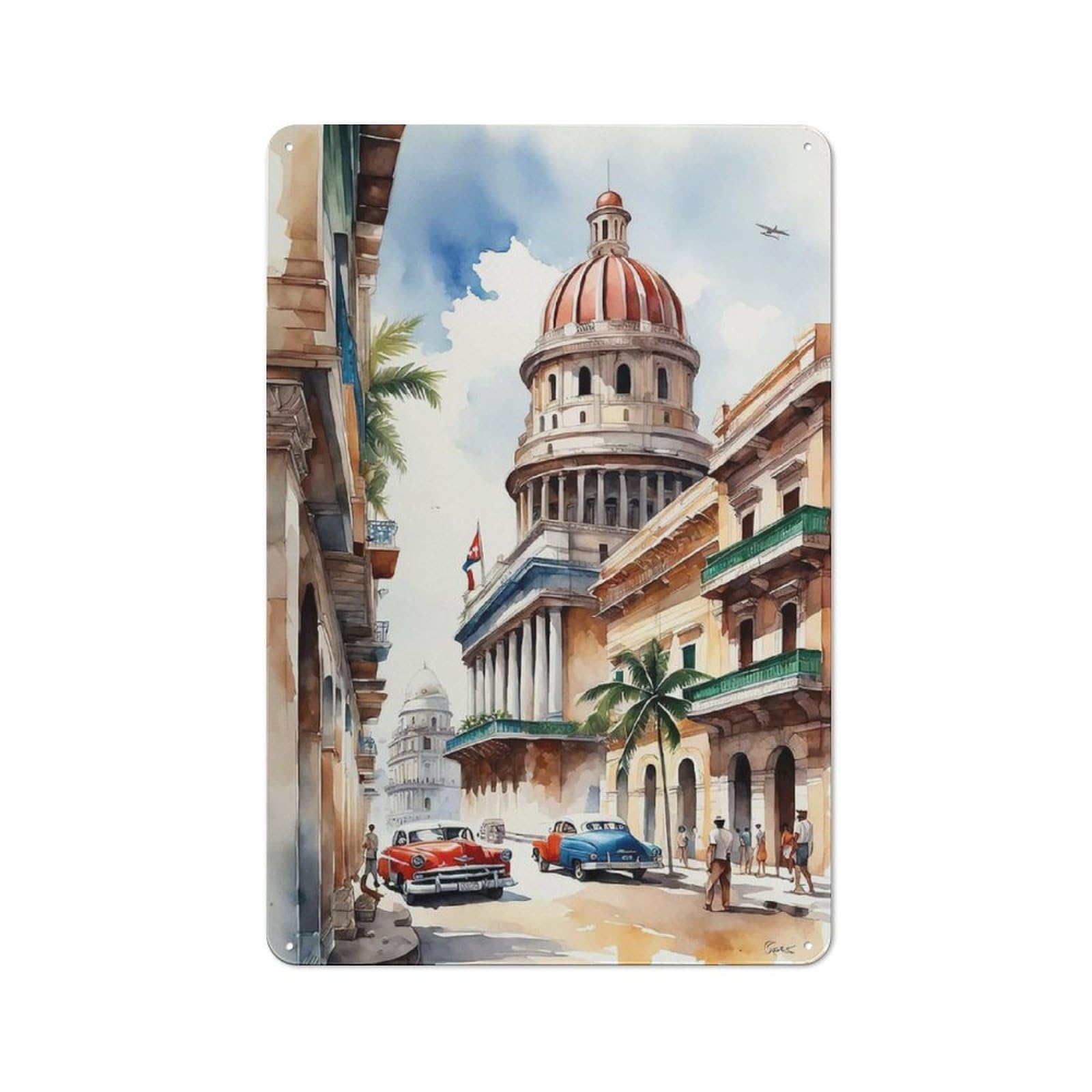 Vintage Tin Sign 30x20cm with The City of Havana for Pub Or Café, for Hospitality Wall Decor Collectors