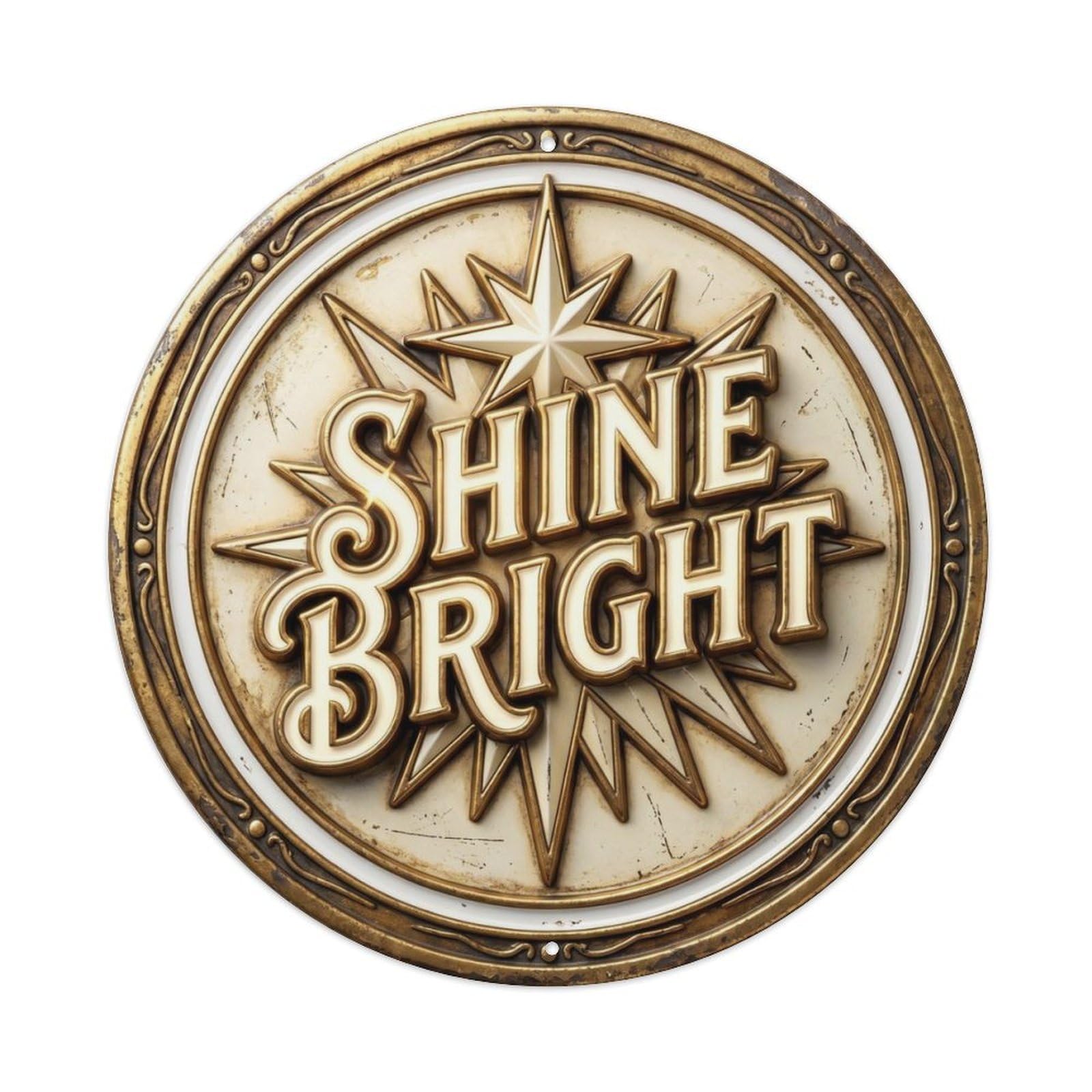 Fqcyn Style Shine Bright Vintage Bedroom Accessory Retro Slogans Metal Tin Sign Plaque Wall Decor For Cafe, Club Bar, Office, Home Garden Round Metal Poster 8X8inch