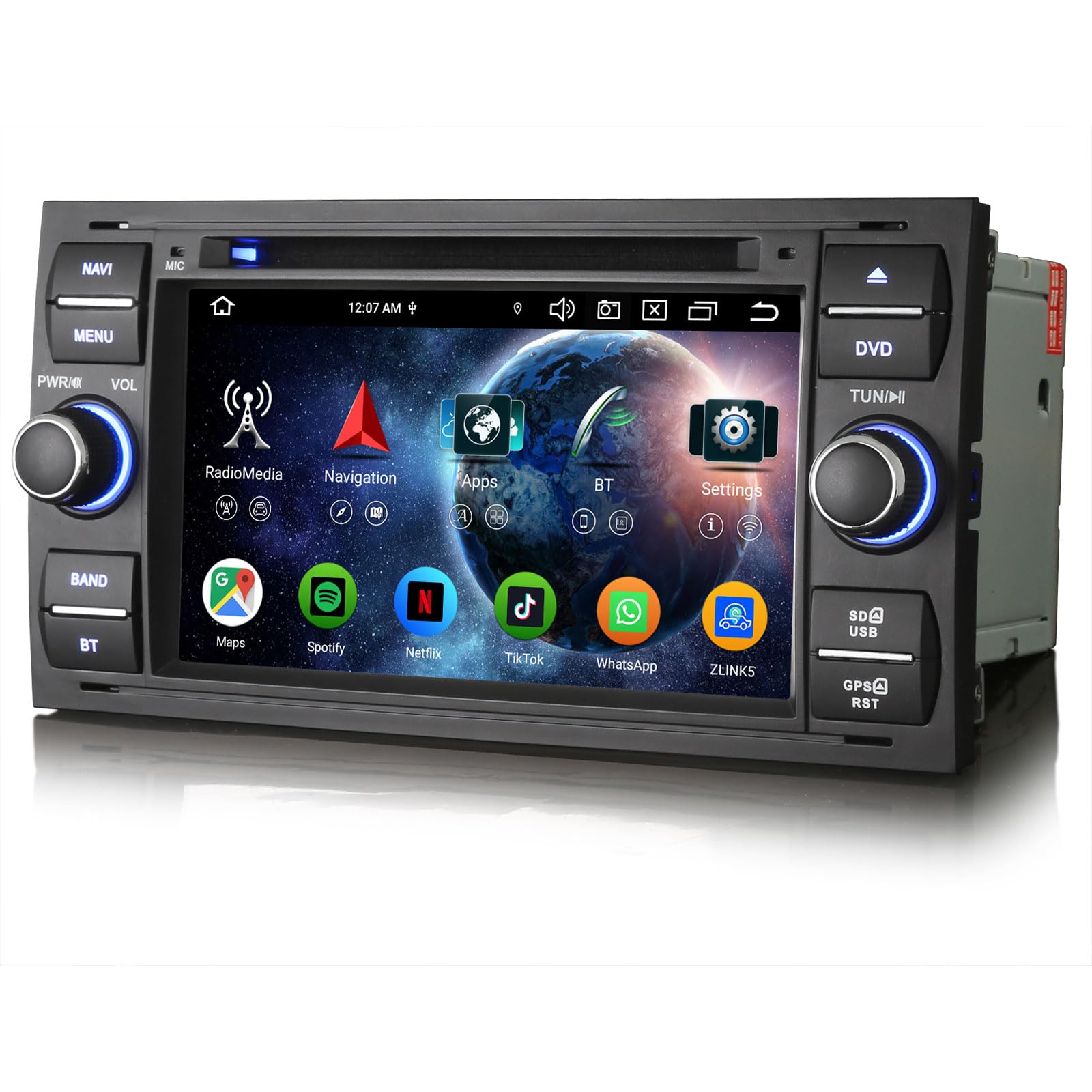 Erisin 7 pulgadas 8 Núcleo 4GB+64GB Android 13 Radio Coche Bluetooth GPS Navegación para Ford C-Max S-Max Focus Galaxy Kuga Fiesta Transit, CarPlay Android Auto WiFi DSP DAB+ FM Pantalla táctil CD DVD