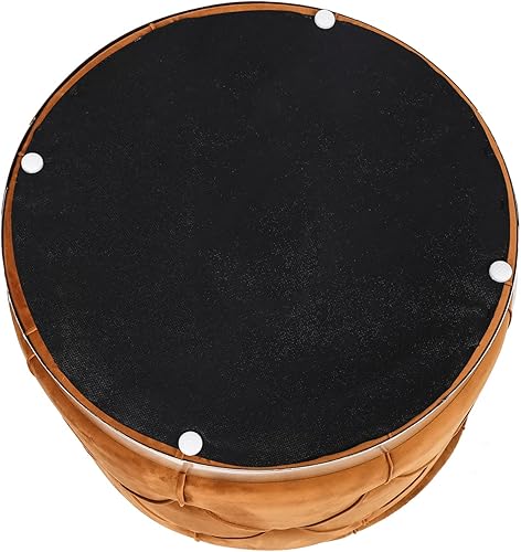 Miniatura 6 de Adeco Otomana redonda de almacenamiento, banco tapizado con botones de terciopelo con tapa extraíble, mesa auxiliar, reposapiés, asiento para sala