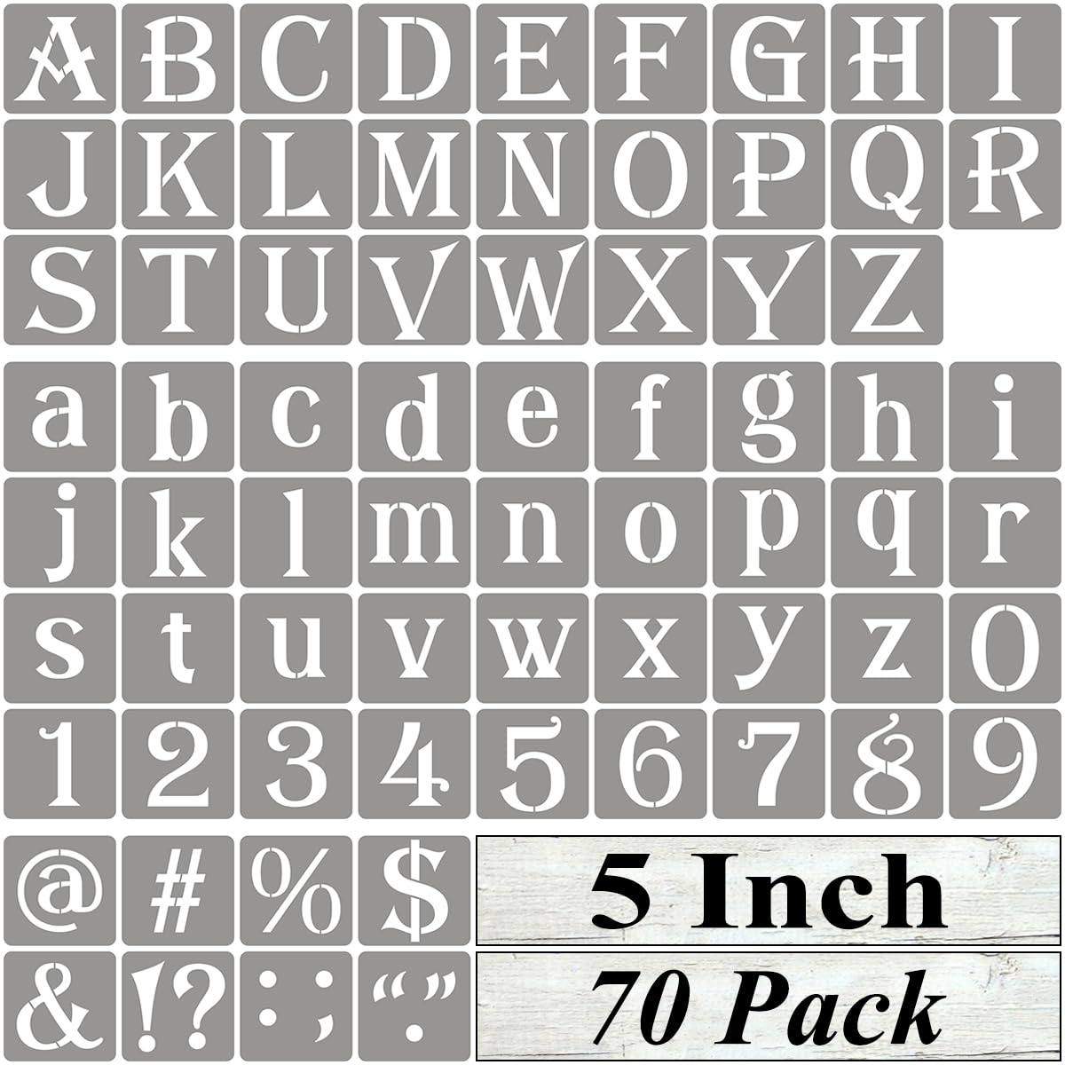 5 Inch Alphabet Letter Stencils for Painting - 70 Pack Letter and Number Stencil Templates with Signs for Painting on Wood, Reusable Alphabet and