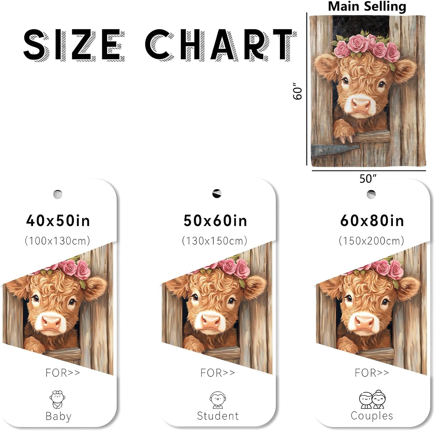 Fun Highland Cow Blanket, Cozy Flannel Roses Crown Calf in Window Throw Blanket for Couch Outdoor, Plush Soft Lightweight Travel Blankets for Bed Decor and Gifts, for Women Kids Adults 50"x60" - Image 3