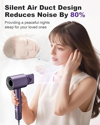 Miniatura 4 de 7MAGIC Secador de pelo de alta velocidad, motor sin escobillas de 110,000 RPM para secado rápido, secador de 1400 W con anillo de luz LED tricolor,