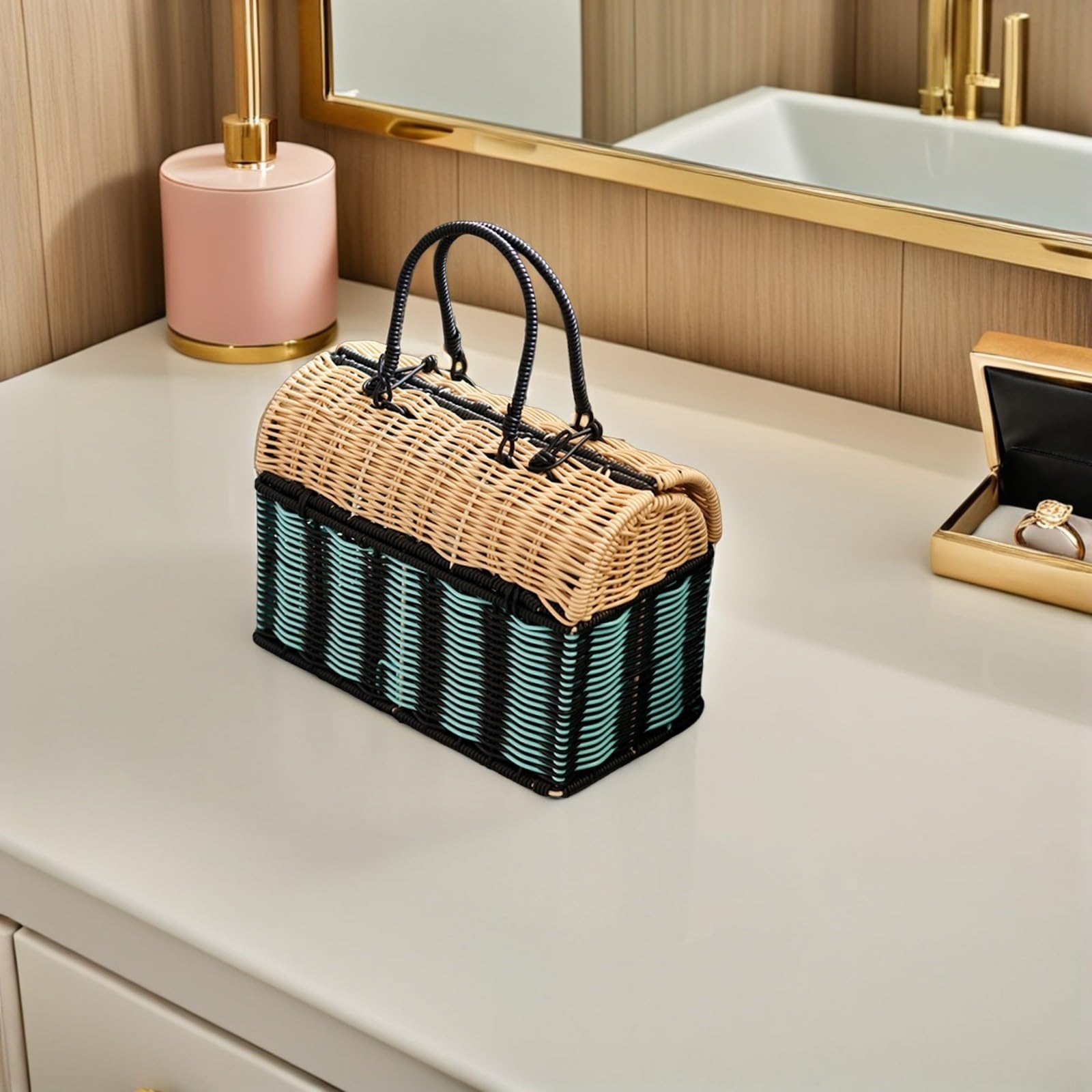 MAGICLULU Borsa Tote Intrecciata in Plastico, Borsa in Finto Rattan, Grande Capacità, Leggera, Donna, per Spiaggia e Vacanze Estive, 12,7x10,8x5,8 Pollici