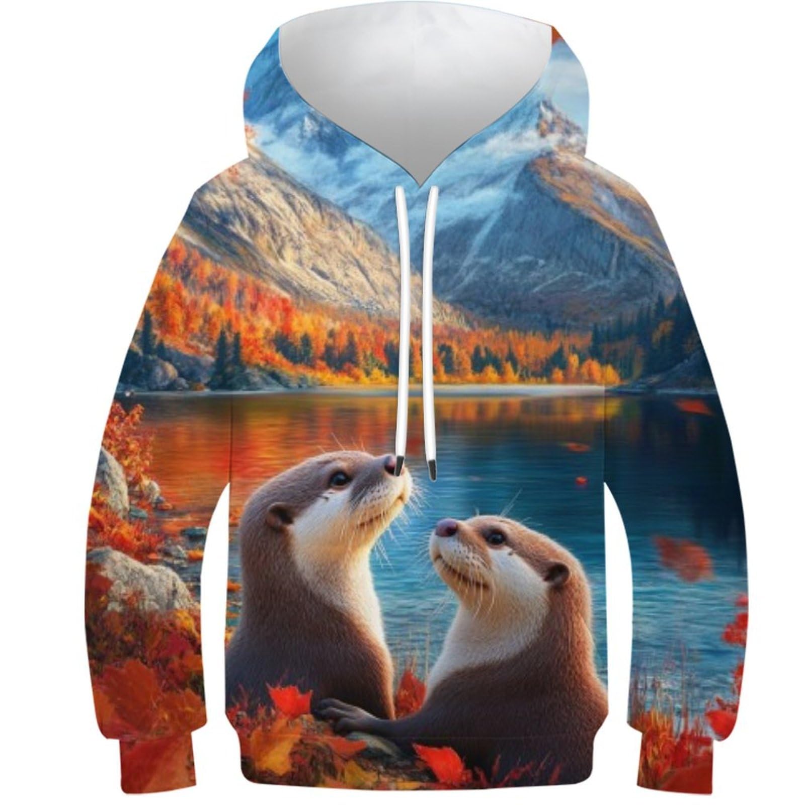 Sweat à capuche loutre pour enfant pull polaire 3D à poche - 8