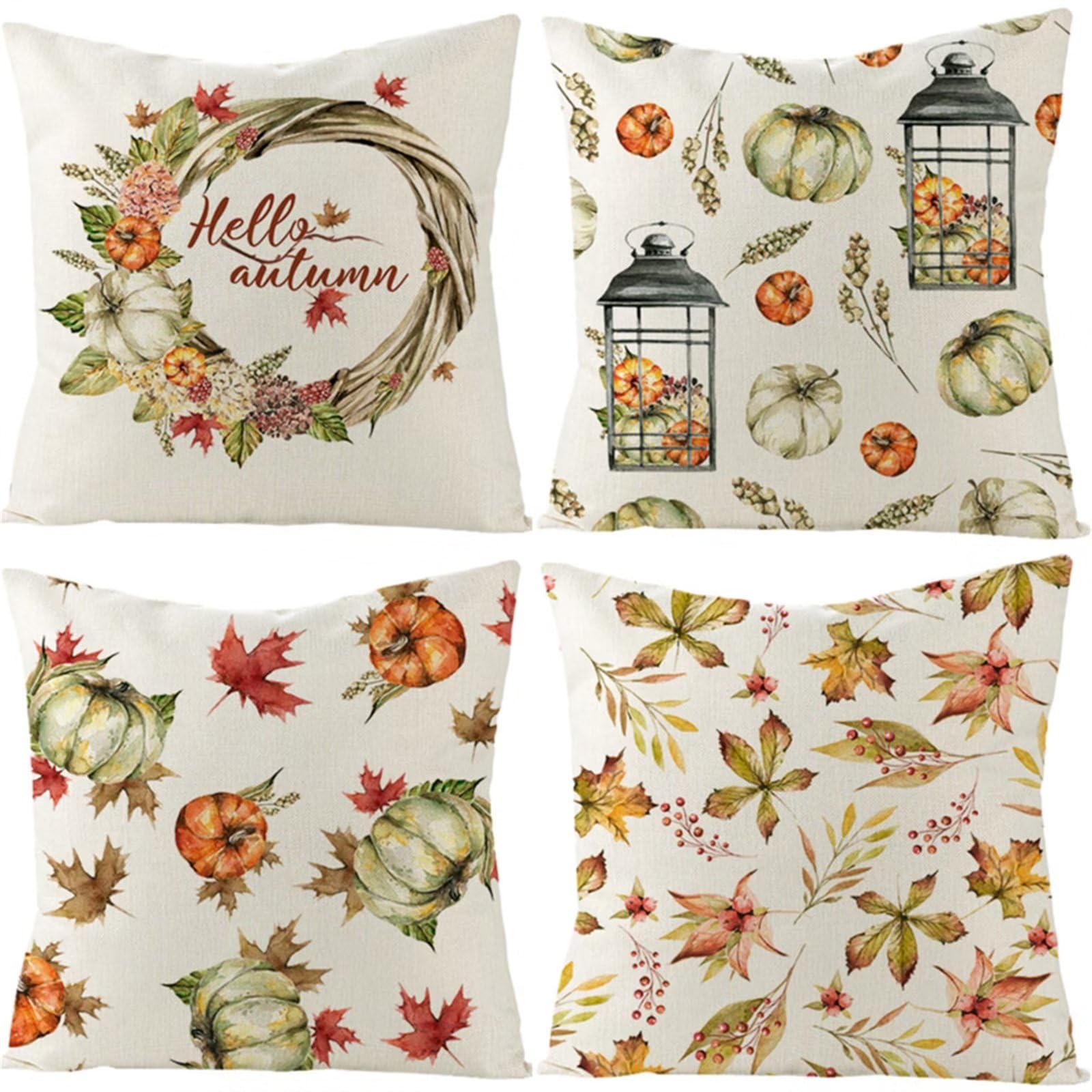Set di 4 Fodere per Cuscini 65x65cm,cuscini per divano Fiore di zucca Giardino Esterno Fodere per Cuscini Decorativi Lino Quadrate per Cuscino,per Casa Soggiorno Camera da Letto Divano YG1081