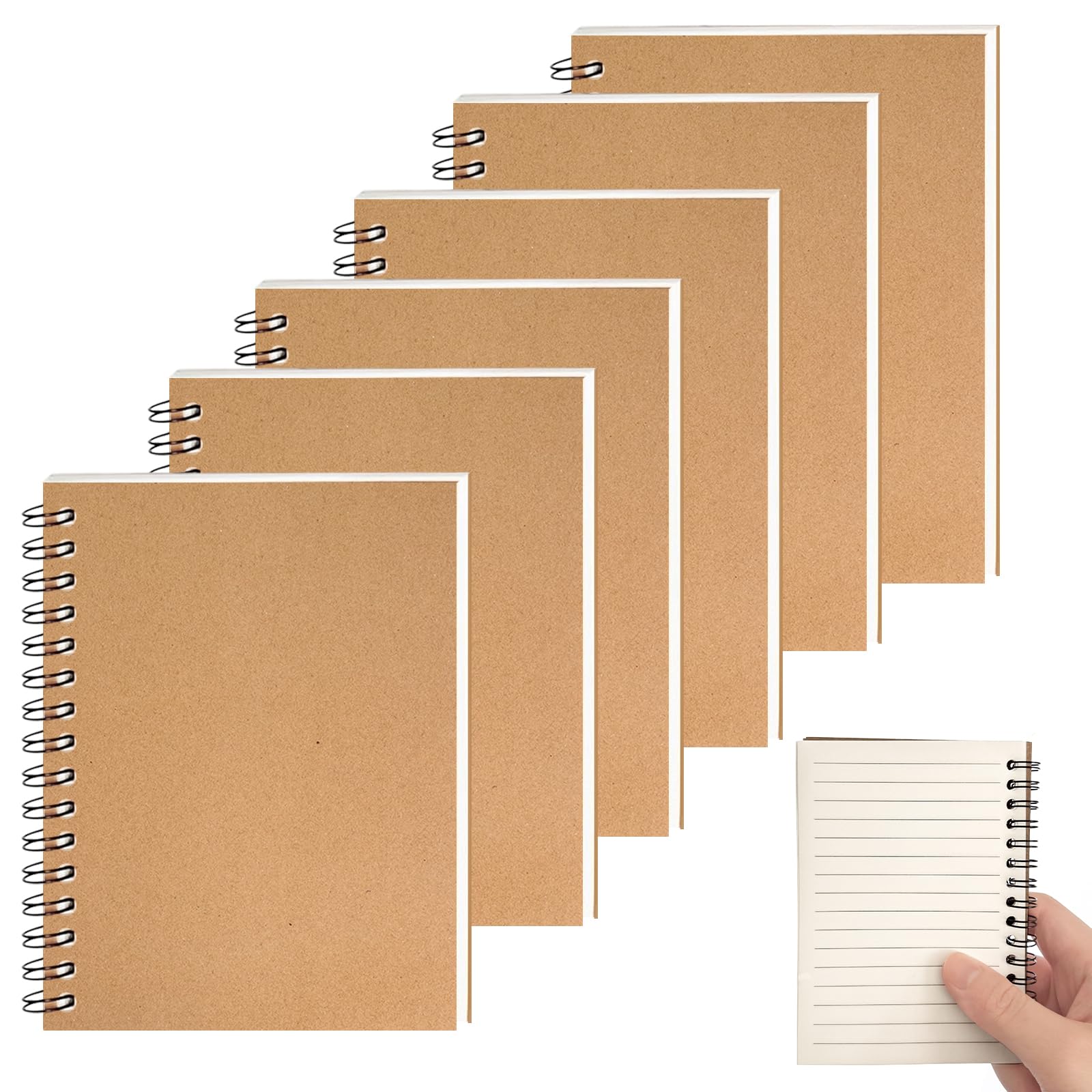 CTYUEYUN 6 Pcs A6 Spiral Notebooks, Brown Thick Notebook Bound