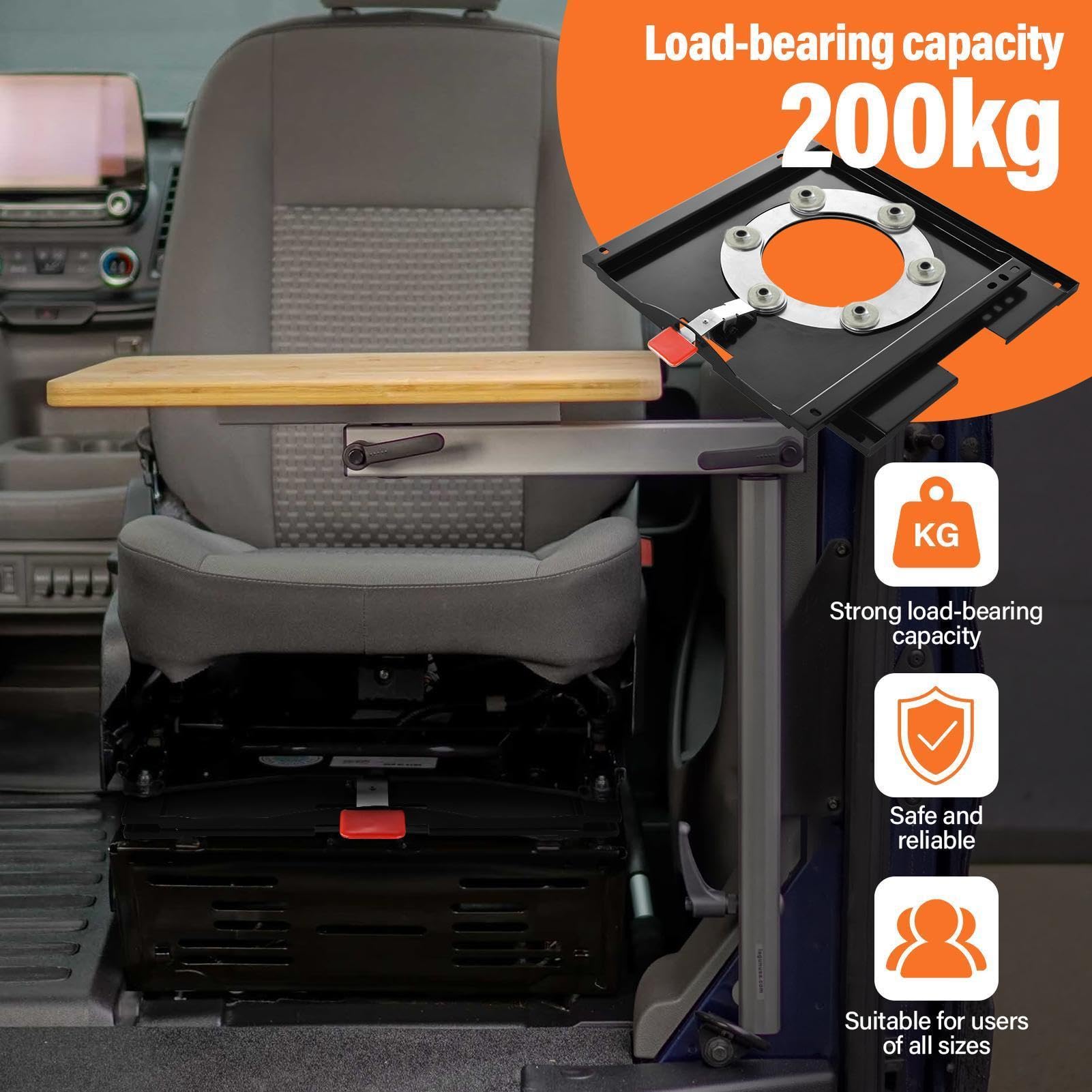 RV Drehsitz Basis | Schwerlastige 360-Grad Auto Drehsockel Basis | 200 kg Tragfähigkeit Autositzschwenker für T5 Fahrer- oder Beifahrersitz, Nutzfahrzeuge, Wohnmobil