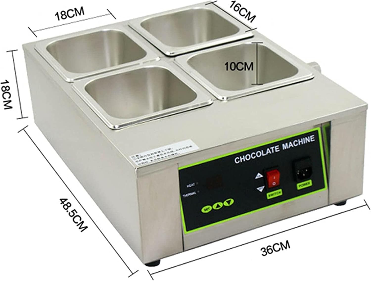 1000w Chocolate Melting Furnace, Commercial Candy Melting Furnace, 8kg Capacity, 0-95 ℃ Adjustable, 4 Cylinders, Used for Baking/Pastry/Food Insulation