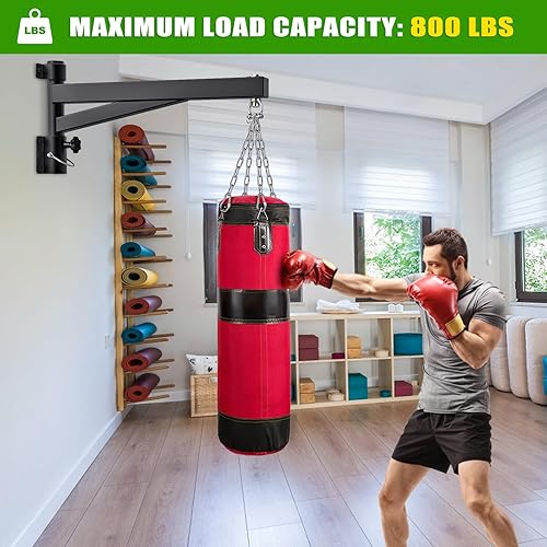 Miniatura 2 de BeneLabel Soporte de pared para bolsa pesada de 24 pulgadas con resortecadenas de acero inoxidable, capacidad de 800 libras, colgador para saco de