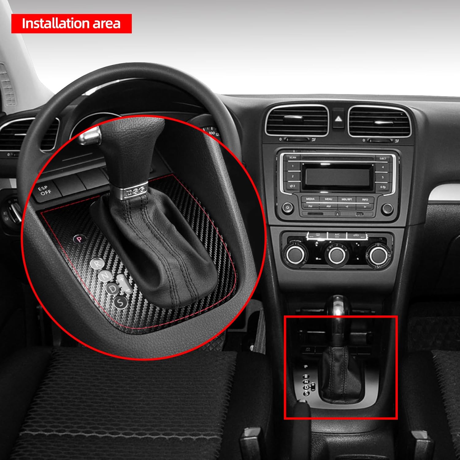 BETTERHUMZ Compatible with Volkswagen VW Golf 6 GTI MK6 2010 2011 2012 for Alcantara Carbon Leather Car Gear Shift Console Panel Trim Decor Decal Sticker Interior Molding Accessories (Carbon Leather)