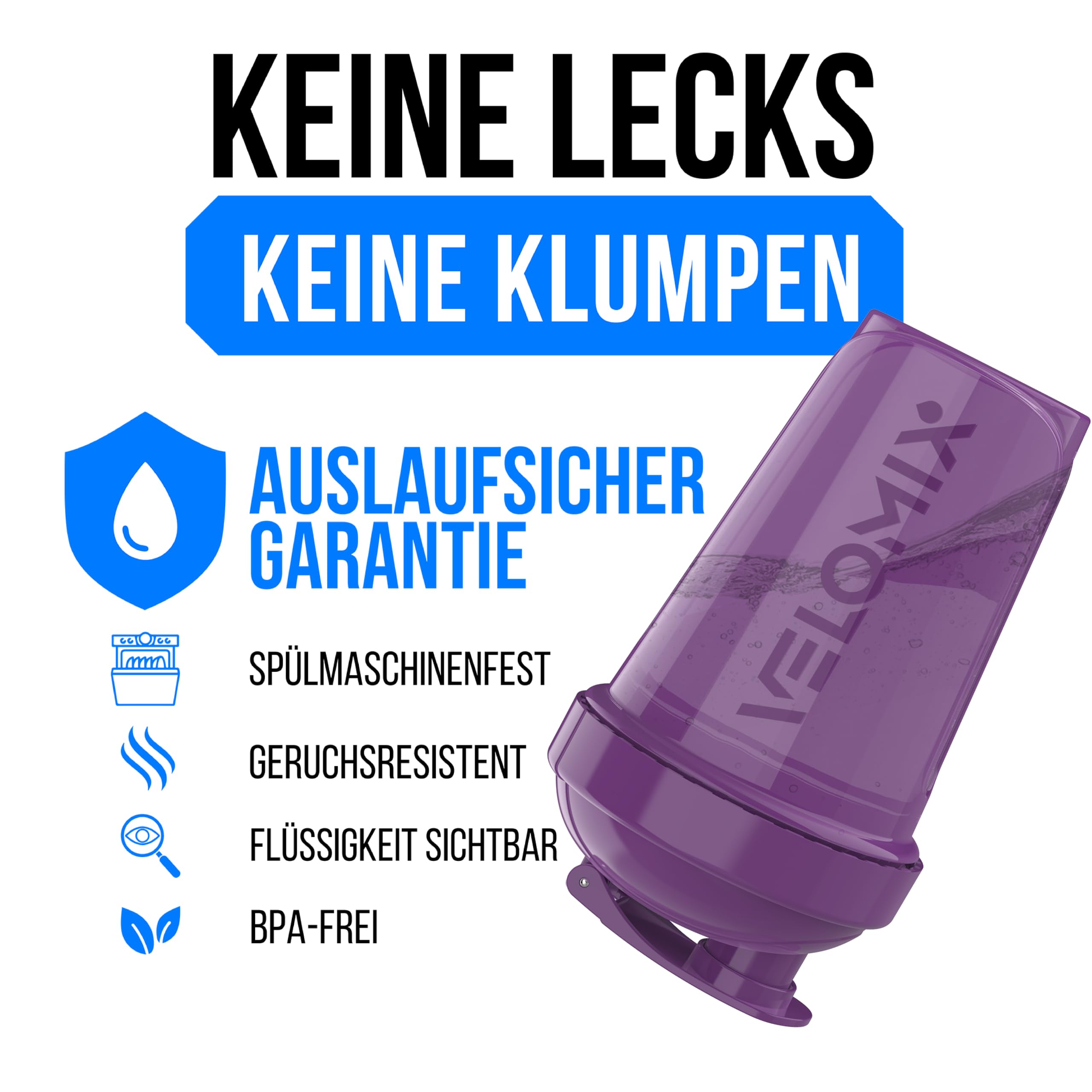 VELOMIX Protein-Shaker-Flasche für Proteinmischungen, auslaufsichere Shaker-Becher für Protein-Shakes, stapelbare Protein-Shaker-Flasche, spülmaschinenfest, Naturtöne, 6 Stück