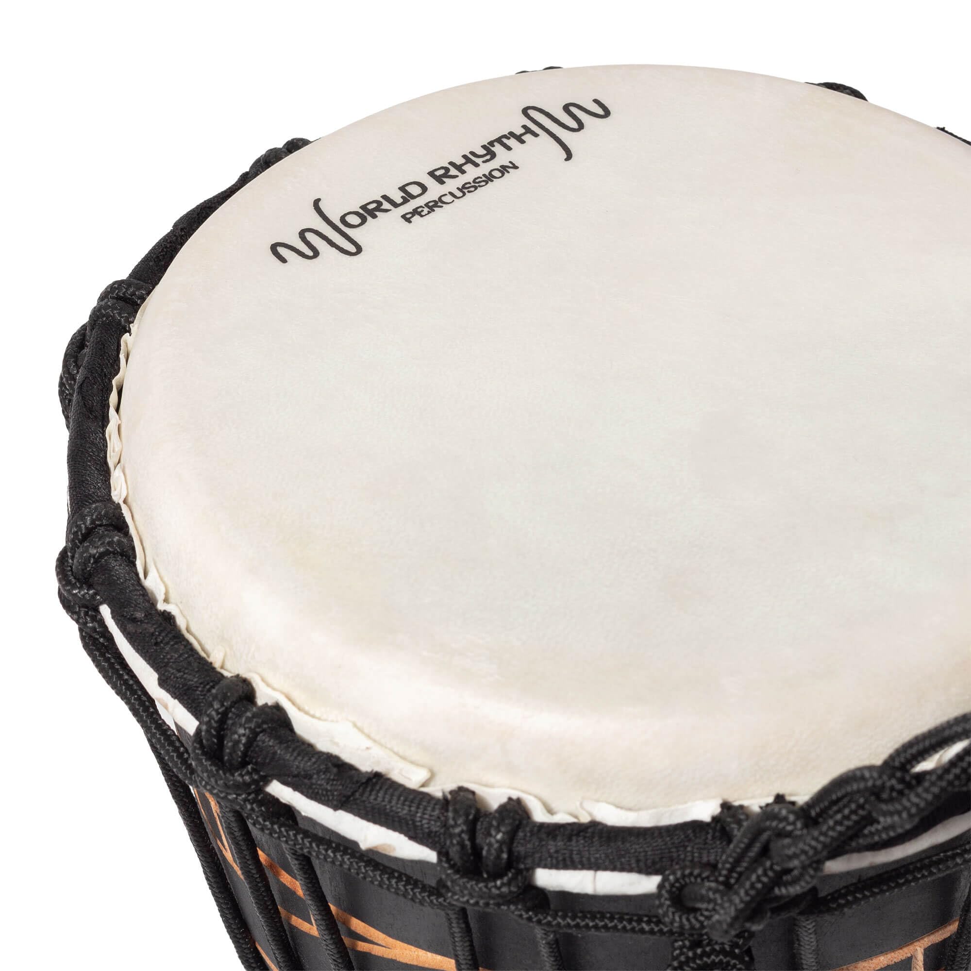 Tambor Djembe de 30 cm (12") con Cabeza de Piel de Cabra de 7" | Afinación por Cuerdas, Tallado a Mano, Estilo Africano, Swirl Black - para Artistas, Círculos de Tambor, Talleres Grupales