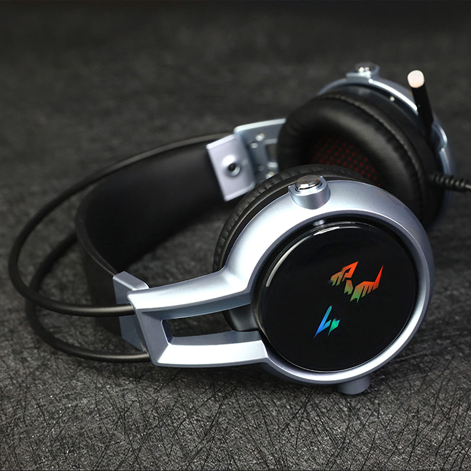 Wielokanałowy Zestaw Słuchawkowy do Gier z Basami Stereo i Dźwiękiem Przestrzennym RGB z Mikrofonem dla Graczy PC Mikrofon Dookólny (Niebieski)
