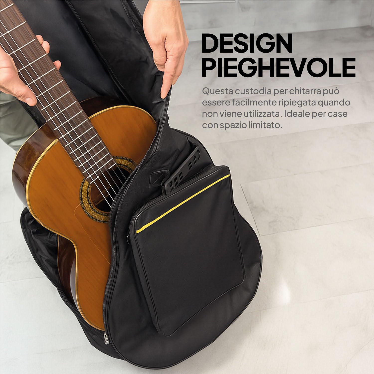 OcioDual Custodia Chitarra Classica, Custodia Chitarra Acustica, Zaino con Tasca Esterna e Maniglia per il Trasporto, Imbottita, Base in gomma, Morbida Borsa Zaino Nylon Tracolle, Nero