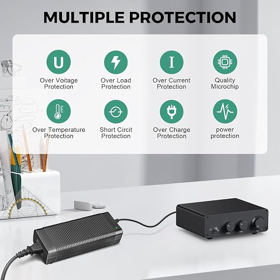COOLM 48V 5A Power Supply Adapter 240W DC 48 Volt 5 Amp for Home Audio Bluetooth Stereo Receiver Amplifier Mini Hi-Fi Class D Integrated Amp Such BT20A Pro, TB10D, V3, ZA3 Amplifiers POE Switch