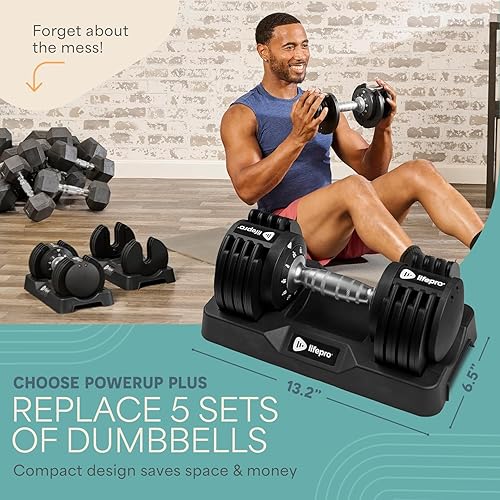 Miniatura 5 de Lifepro Adjustable Dumbbells Set – 15lb, 25lb Pair or 43lb, 55lb & 90lb Single – Quick Adjustment, Anti Slip Handle – Space Saving & Strength Ajuste