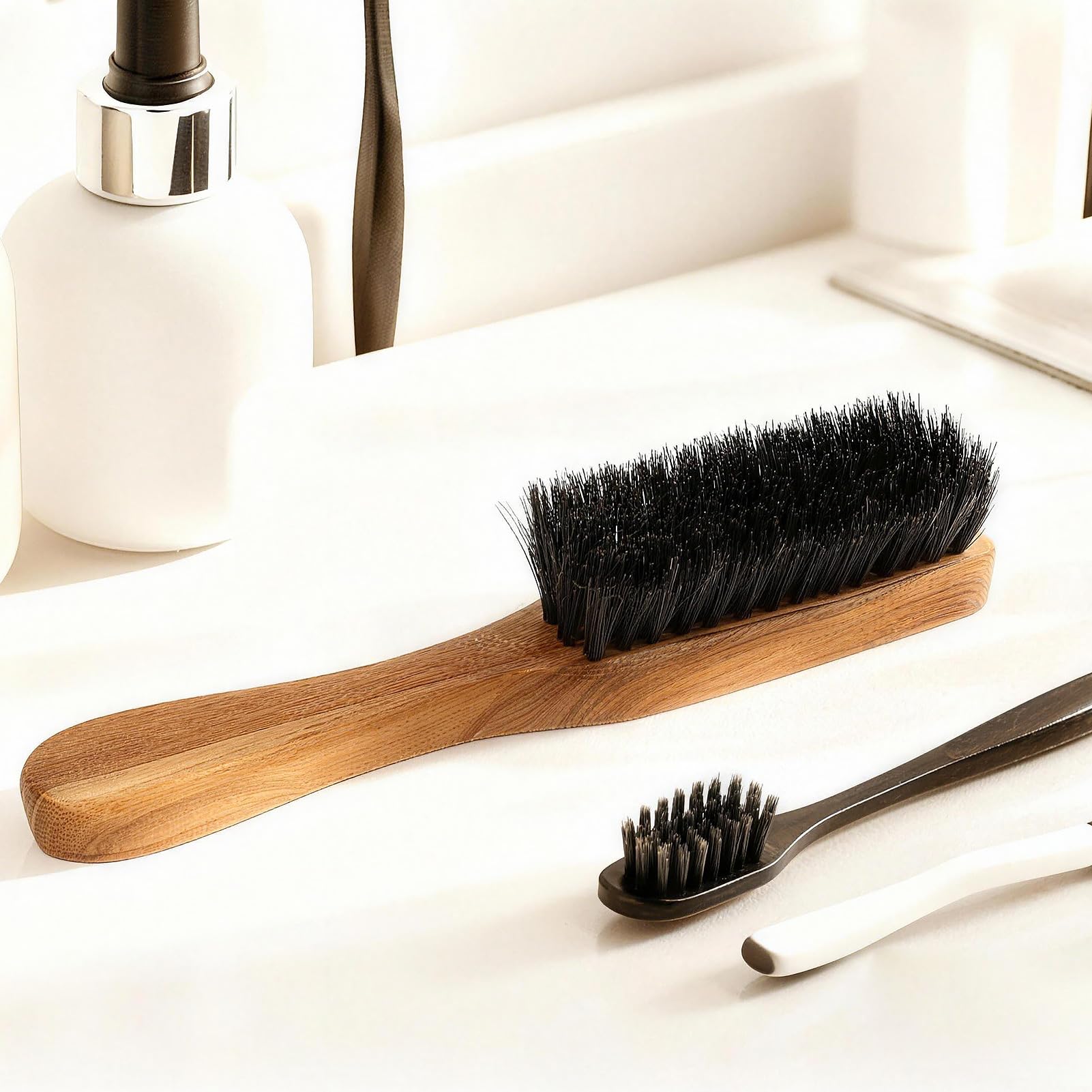 Piccola spazzola da barba con manico per uomo, spazzola da viaggio con setole di cinghiale (serpente)