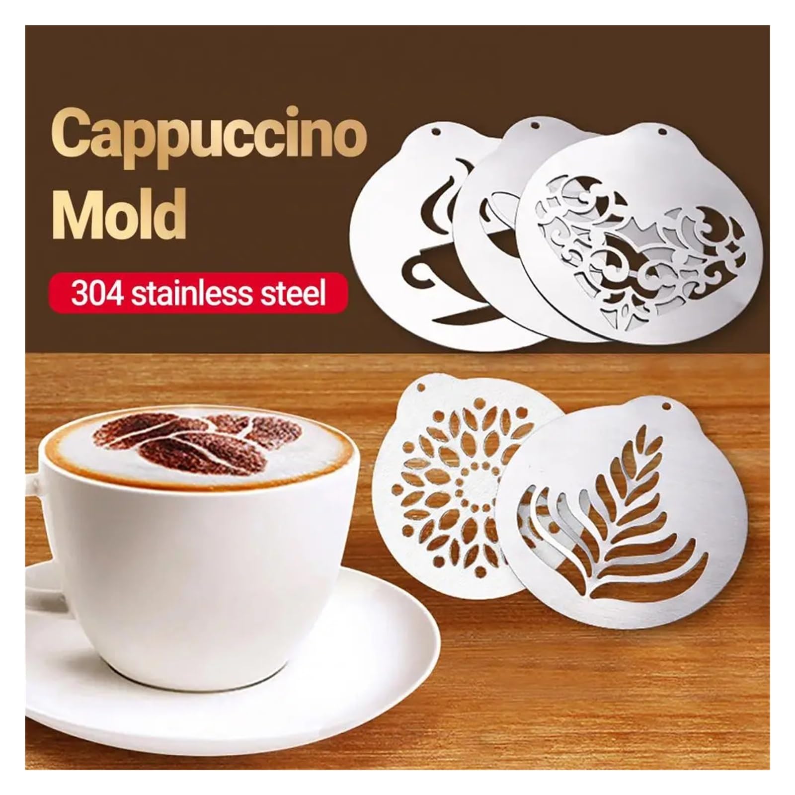 Pochoirs à café, modèle de gâteau en mousse, dessin, moule Cappuccino, outils tamis poudre, 5 pièces