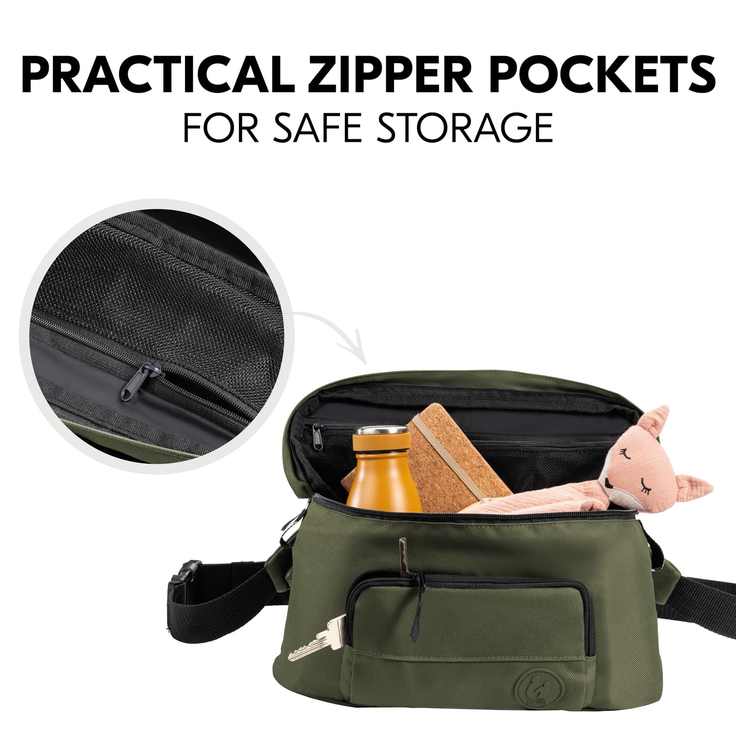 hauck 2 en 1 Riñonera y Bolso Carro Bebe, Bolso Maternidad para Carritos y Sillas de Paseo, Fácil Fijación al Cochecito, Cinturón Ajustable, Unisex, Verde
