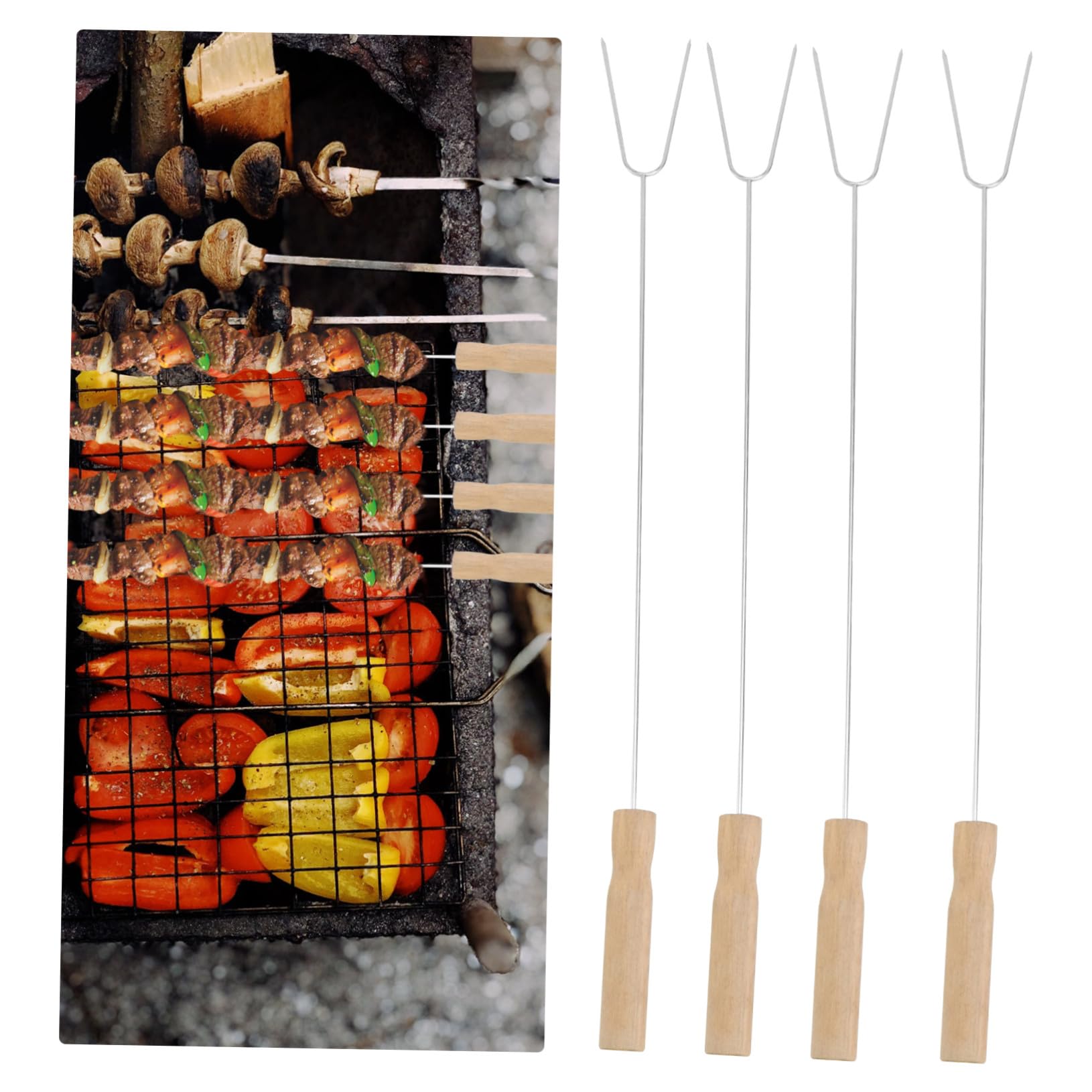 ORFOFE 15 pezzi Forchette per Barbecue in con in Legno Forchette da Arrosto Riutilizzabili per Carne e Verdure Strumenti e Facili da Trasportare per Grigliate Allaperto