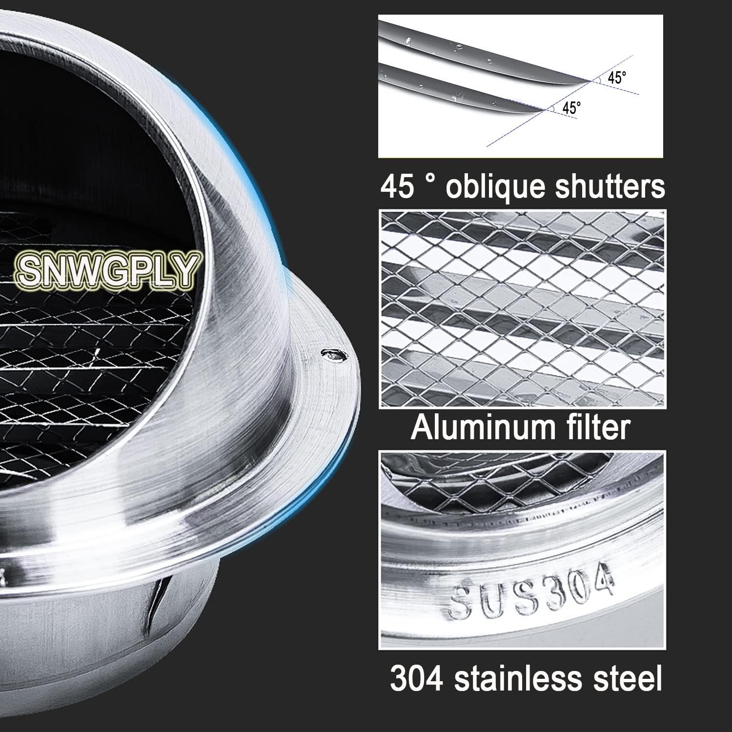 Dryer Vent Hood, 304 Stainless Steel Wall Vent Hood, Louvered Grille Soffit Vent Cover, with Screen Mesh, Sturdy and Non-deforming, for Flats, Apartment, Home Decor, Round Soffit Air Vent