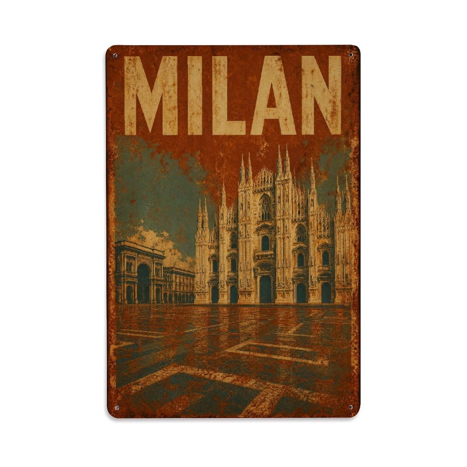 Huiyhb 8X12inch(20X30cm) Vintage Travel Milan Cathedral Square Piazza Duomo Italy Metal Tin Sign