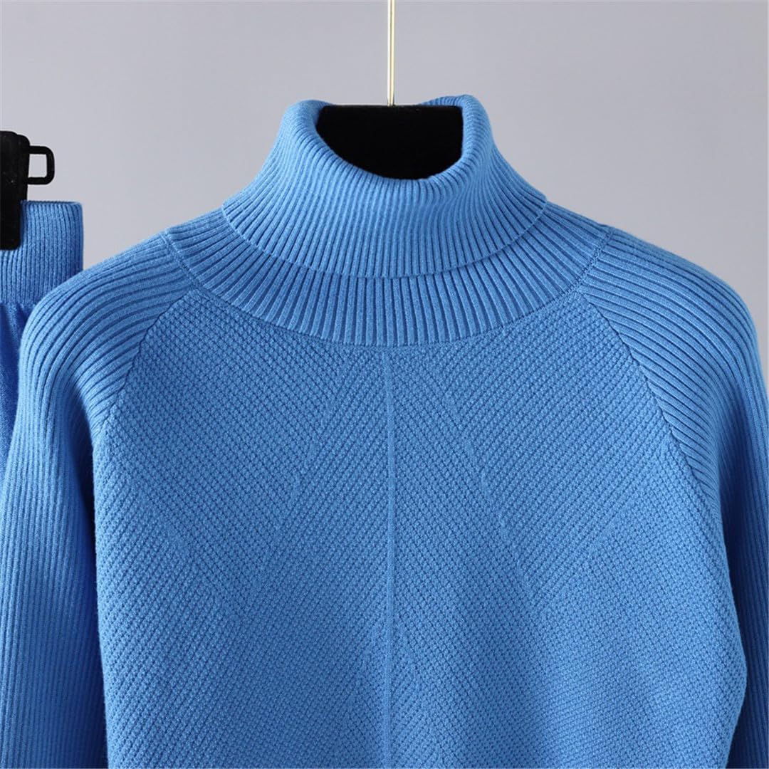 Tuta da Donna in Maglia A Due Pezzi Autunno Inverno Caldo Maglione A Collo Alto Set Moda Casual Pantalone da Donna