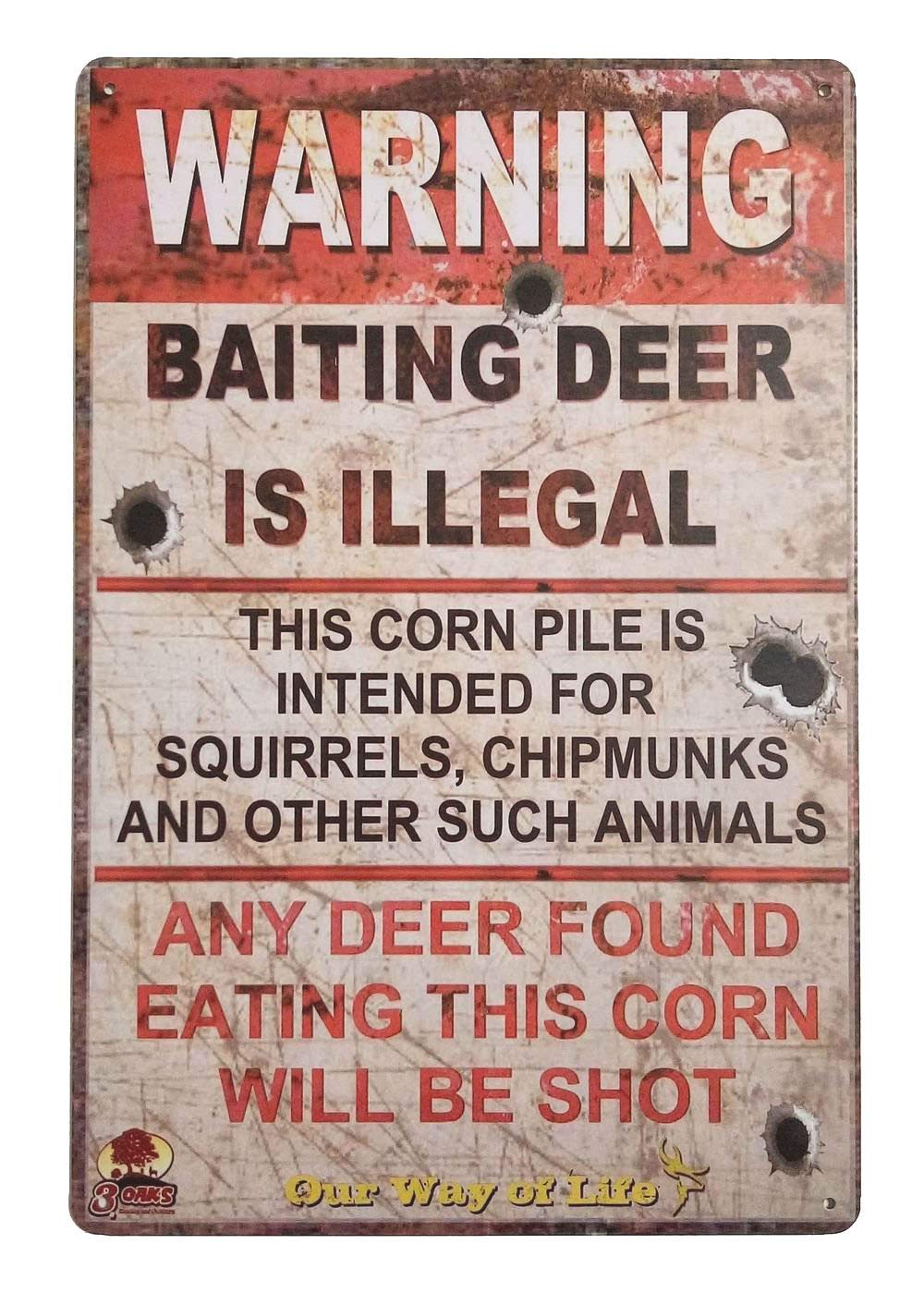 Eveokoki Cartel de metal retro vintage con texto en inglés "Warning Baiting Deer is Illegal" para decoración de pared, pub y bar, 30,5 x 20,3 cm